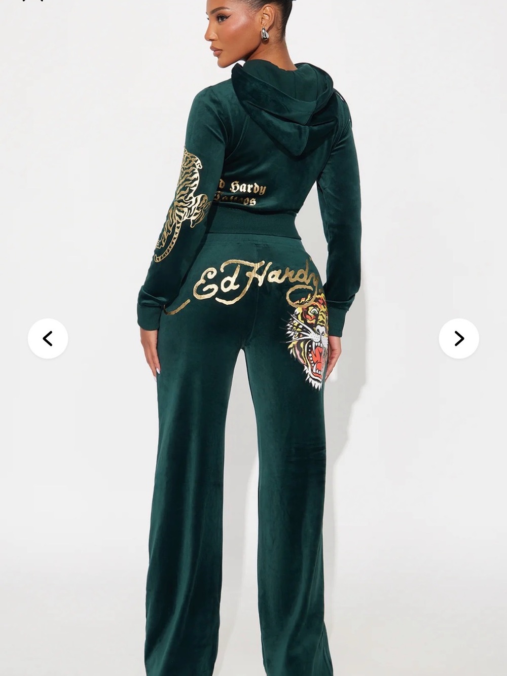 Ed Hardy Green Velvet Velour Tiger Zip Hoodie & Pant Set - Picture 10 of 11